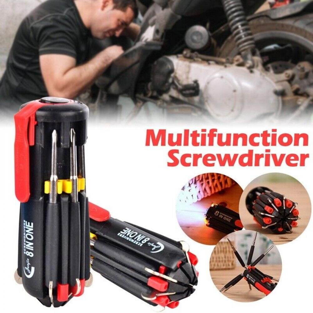 8 in 1 Multi Portable Screwdriver with 6 LED Torch Tools Light up Flashlight UK